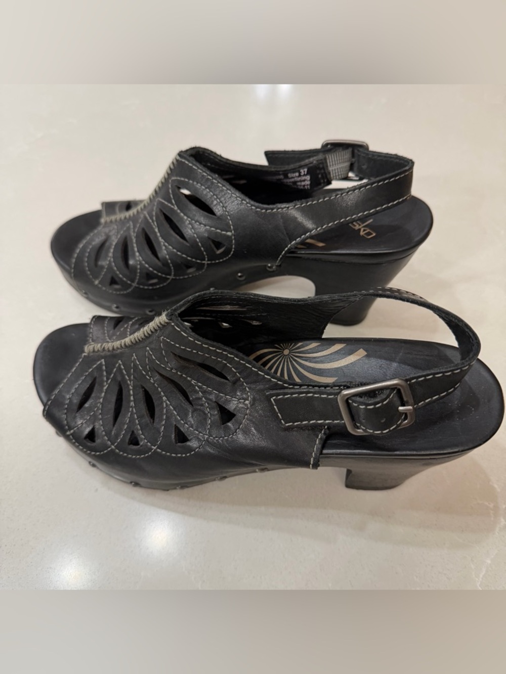 Dansko Studded Y2K Inspired Chunky Cutout Leather Slingback Heels in Black, 37